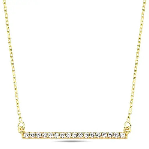 [GC2358-45] Geelgouden collier met vast Zirkonia staaf