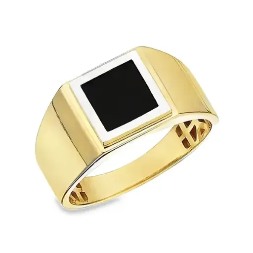Bicolor gouden monogramring met Onyx