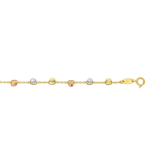 [GA0187] Tricolor gouden armband Ankerschakel met Bolletjes