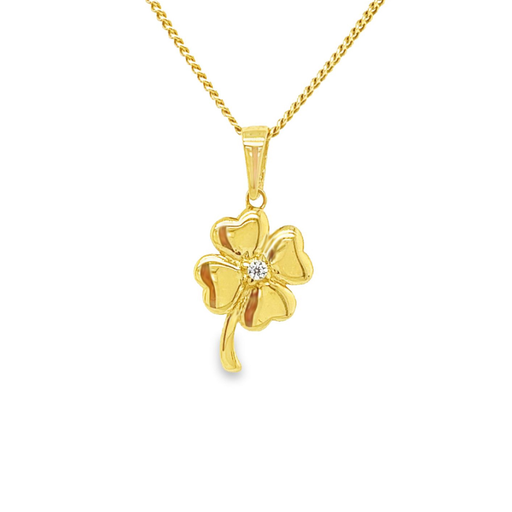 [GH0630] Geelgouden hanger Klaver met Zirkonia