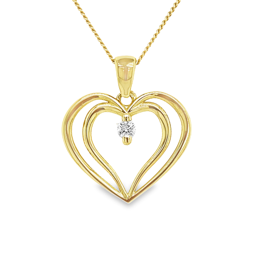 [GHE0675] Geelgouden hanger Dubbel Hart met Diamant 0,08 karaat
