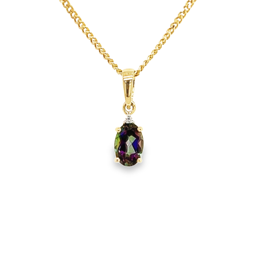 [GHE0977] Geelgouden hanger met Mystic Green Topaas en Diamant