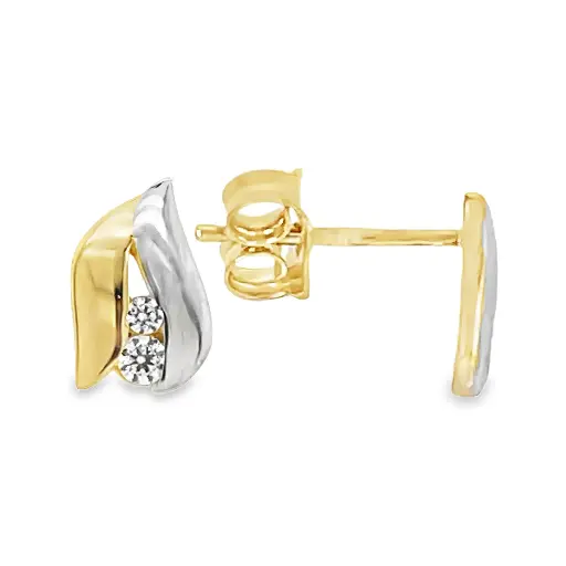 [GO0790] Bicolor gouden oorknoppen met Zirkonia stenen