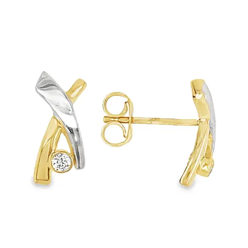 [GO0808] Bicolor gouden oorknoppen met Zirkonia steen