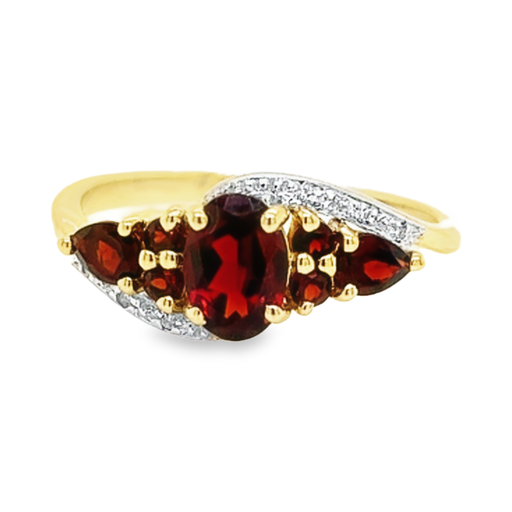 [GRE1459-55] Geelgouden ring met kleursteen Granaat en Diamant