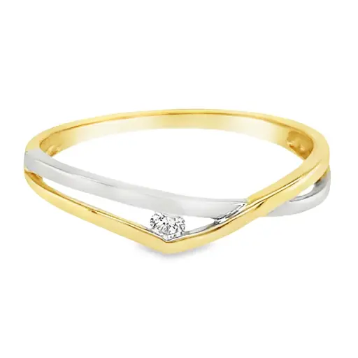 Bicolor gouden ring met Diamant 0,045 karaat