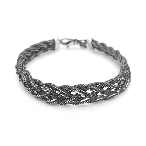 [ZA1635] Zilveren armband gevlochten donker zilver 20 cm
