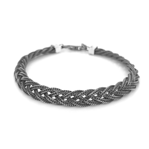 [ZA1636] Zilveren armband gevlochten donker zilver 20 cm